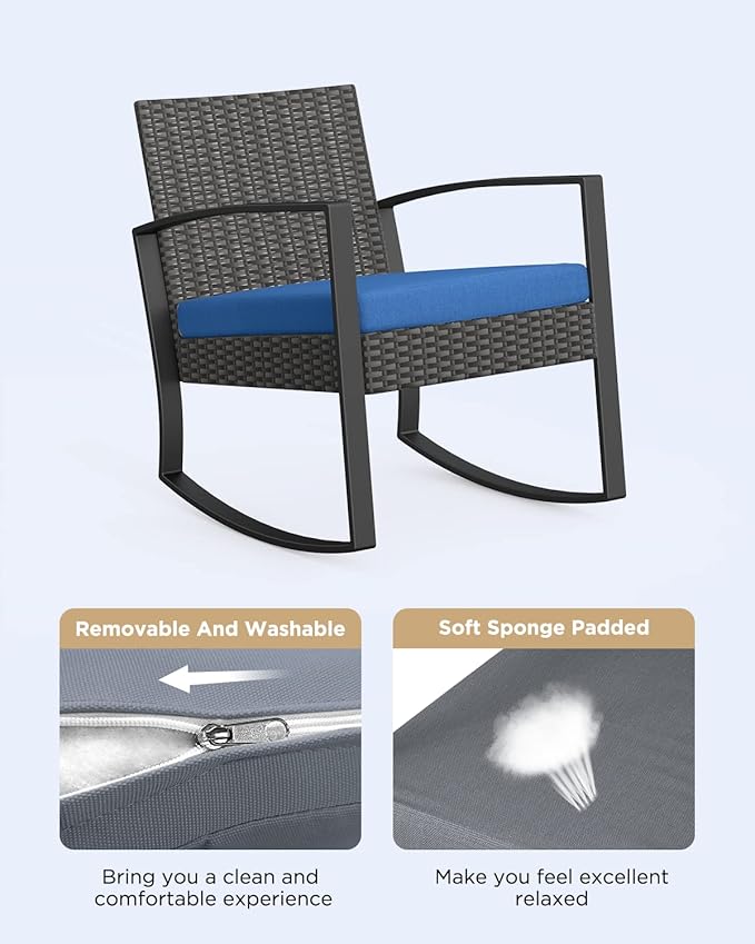 3 Piece Patio Bistro Set Patio Furniture Set Outdoor Wicker Rocking Furniture - Image 4