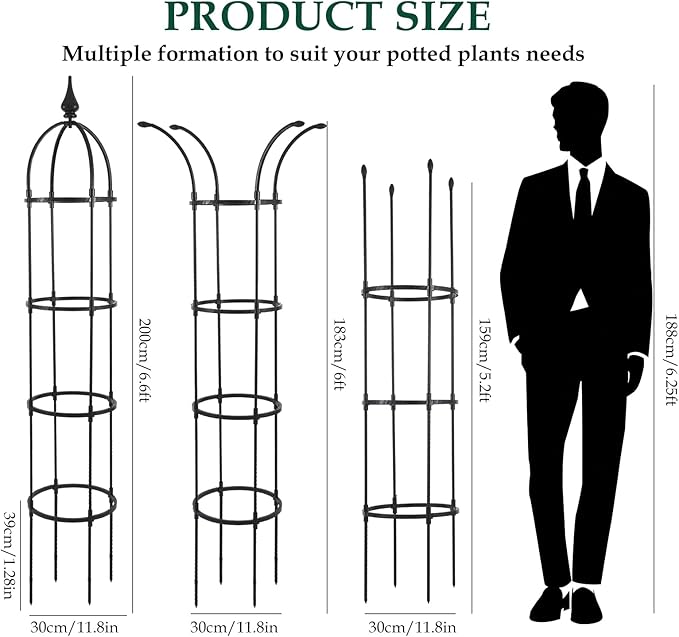 Garden Obelisk Trellis for Climbing Plants Outdoor, 6.6ft Tall Rustproof Coated - Image 6