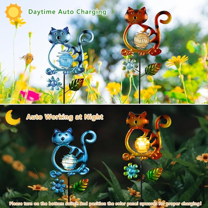Solar Garden Lights Outdoor Decor, 26.4''H Cat Figurine Lights, Waterproof - Image 4