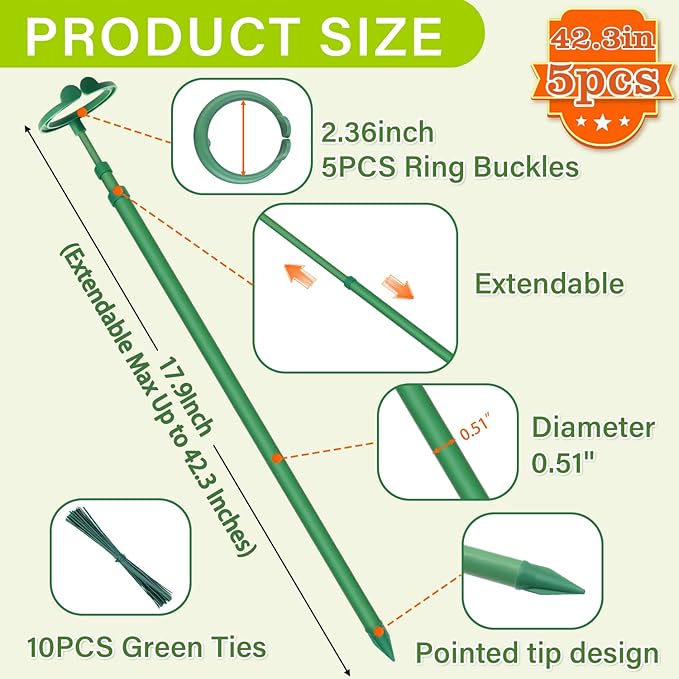Extendable Plant Stakes, Adjustable Length from 17.9IN to 42.3IN Monstera - Image 2