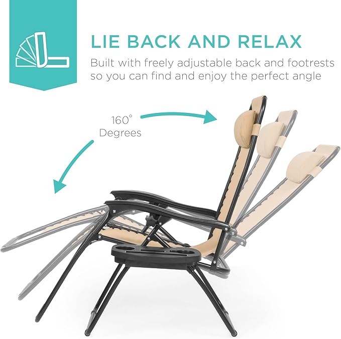 Best Choice Products Set of 2 Adjustable Steel Mesh Zero Gravity Lounge Chair - Image 4