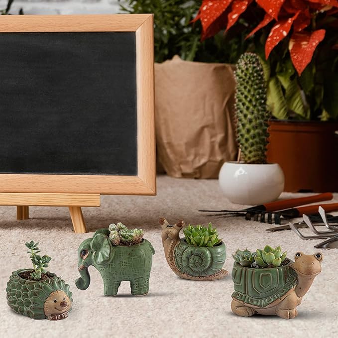 Small Succulent Pots with Drainage, Indoor/Outdoor Ceramic Animal Planter - Image 5
