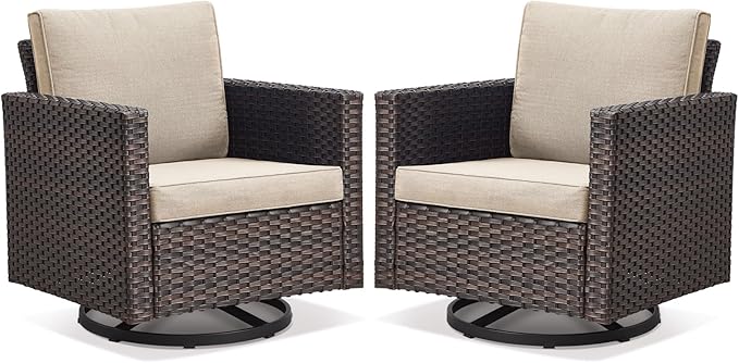 Belord Wicker Chairs Outdoor Bistro Set Oversize Patio Swivel Rocker, Rattan by Belord