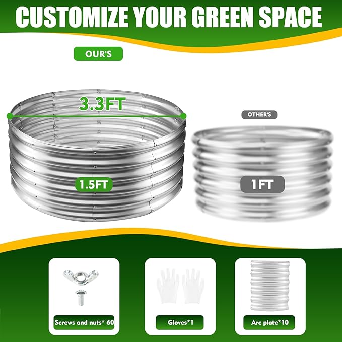 17" Tall Elevated Round Metal Rised Garden Bed- 3.3'x3.3' in Size and 0.8MM - Image 3
