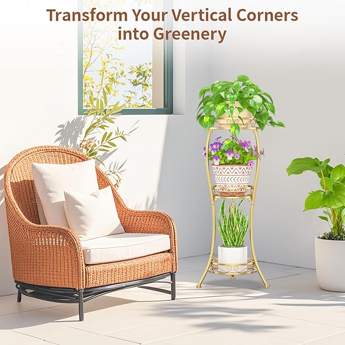LASZOLA Gold 3 Tier Tall Plant Stand - Image 8