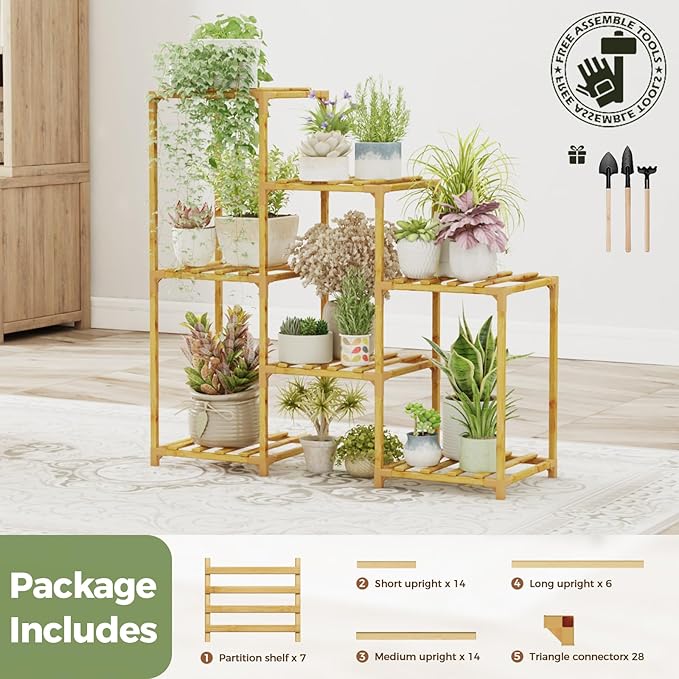 Bamworld Bamboo Plant Stand Indoor Boho Plant Shelf Tiered Plant Rack - Image 6