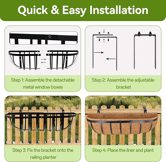 Halatool 2 Pack Heavy-Duty Metal Deck Railing Planter Box, 24 Inch - Image 6