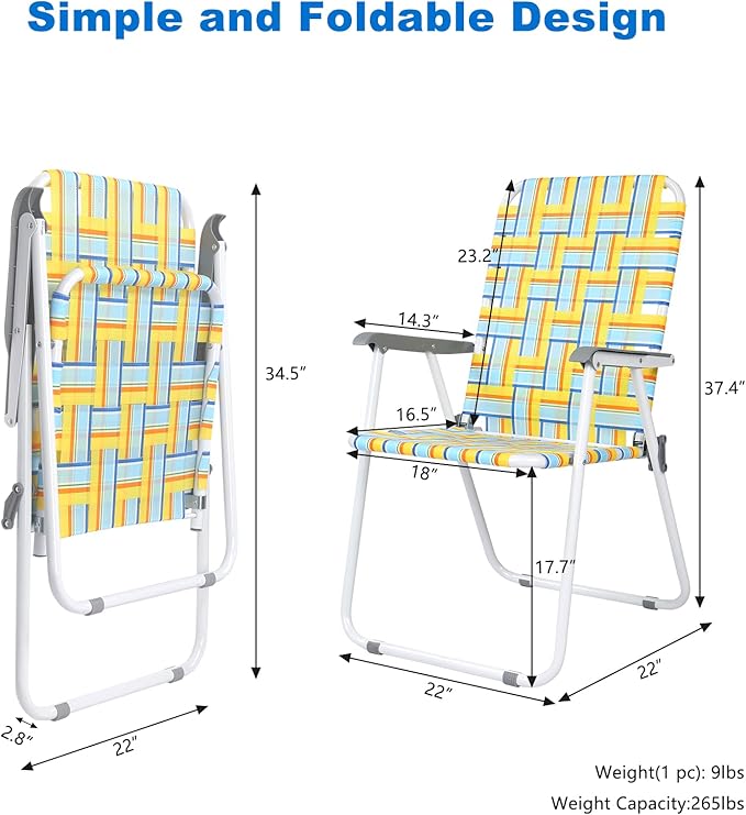 VINGLI Patio Lawn Webbed Folding Chairs Set of 2, Outdoor Beach Chair Portable - Image 3