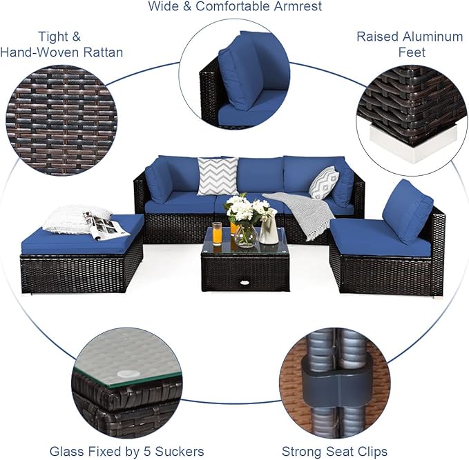 Tangkula 6 Piece Patio Furniture Set, Outdoor Deck Lawn Backyard Durable Steel - Image 9