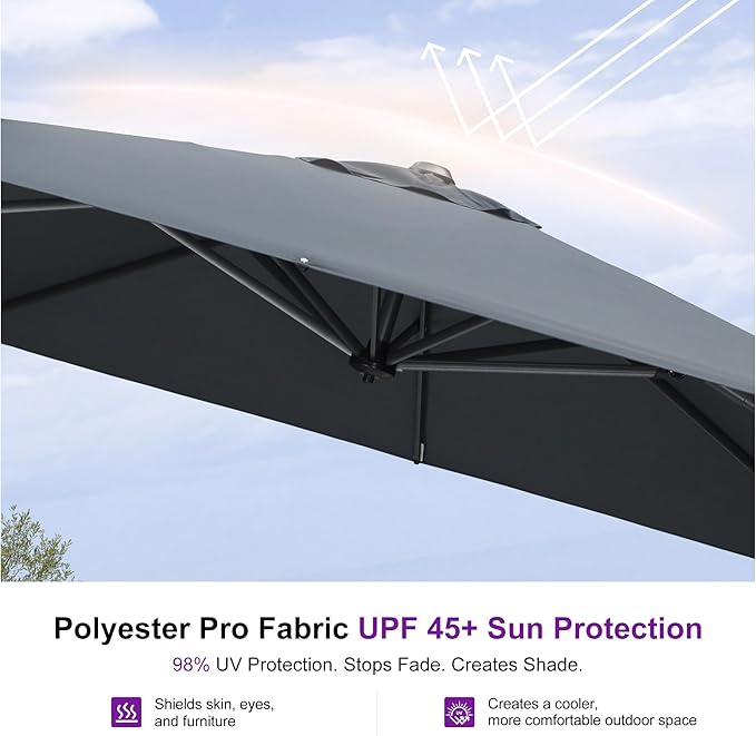PURPLE LEAF 8 Feet Patio Umbrella Outdoor Cantilever Square Umbrella Aluminum - Image 6