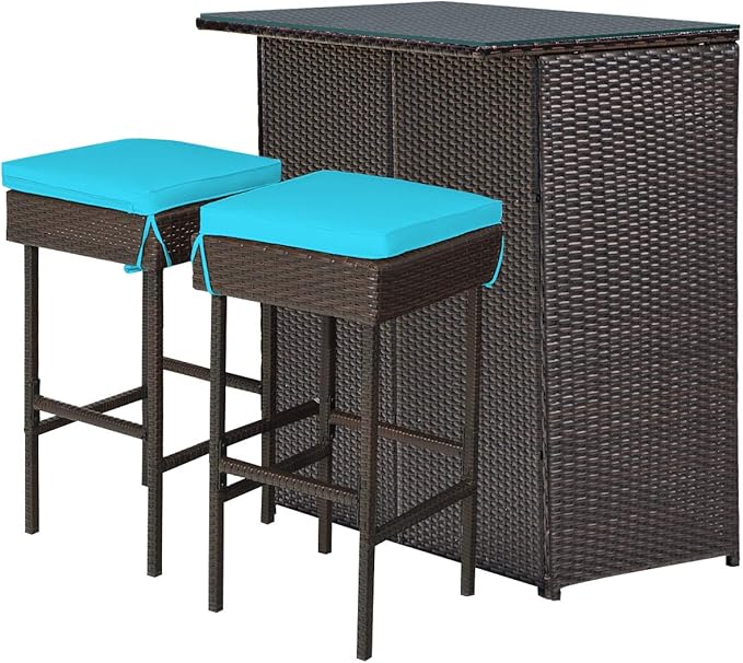 Tangkula Patio Bar Set, 3 Piece Outdoor Rattan Wicker Bar Set - Image 9