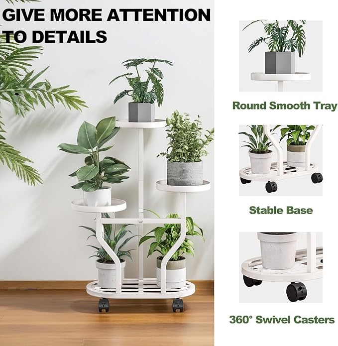 Plant Stand with Wheels 3 Tier Metal Plant Holder Corner Flower Shelf - Image 3