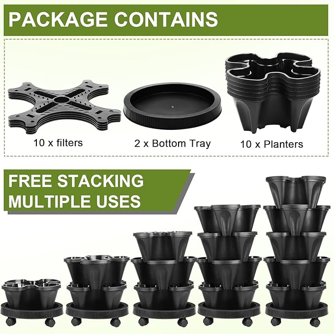 Umigy 2 Set 5 Tier Stackable Planters Vertical Garden Planters - Image 2