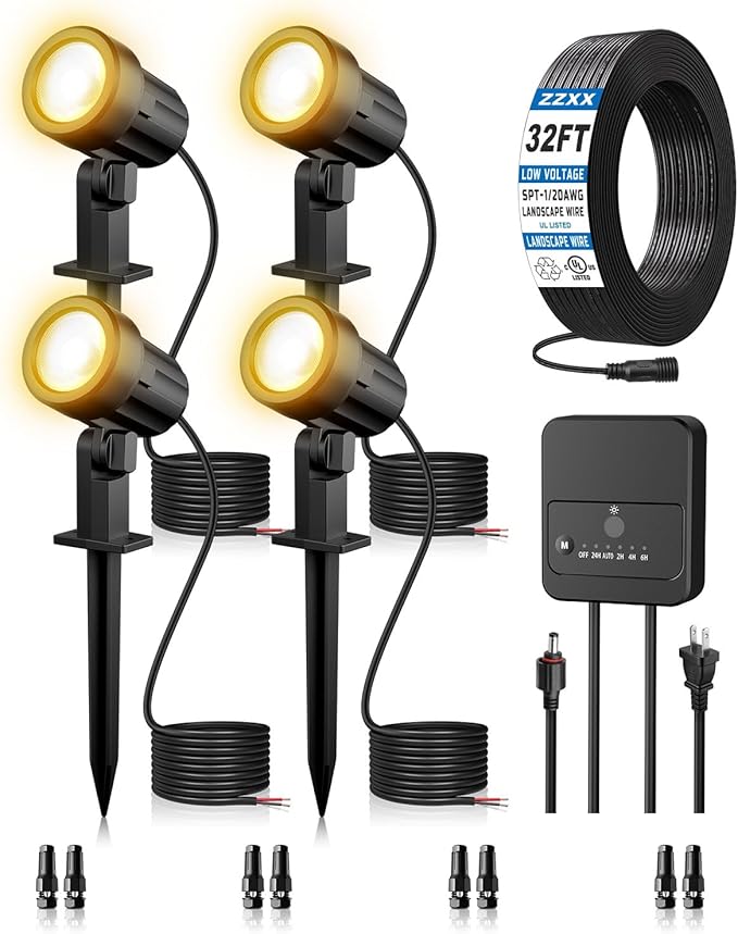 ZZXX All-in-One LED Landscape Lighting Kit, 2700K Waterproof Outside Spotlights by ZZXX