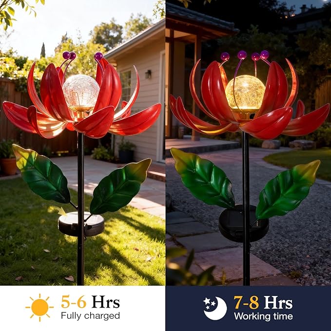 Solar Lights Outdoor Wind Spinners, Metal Lotus Flower Garden Decor - Image 7