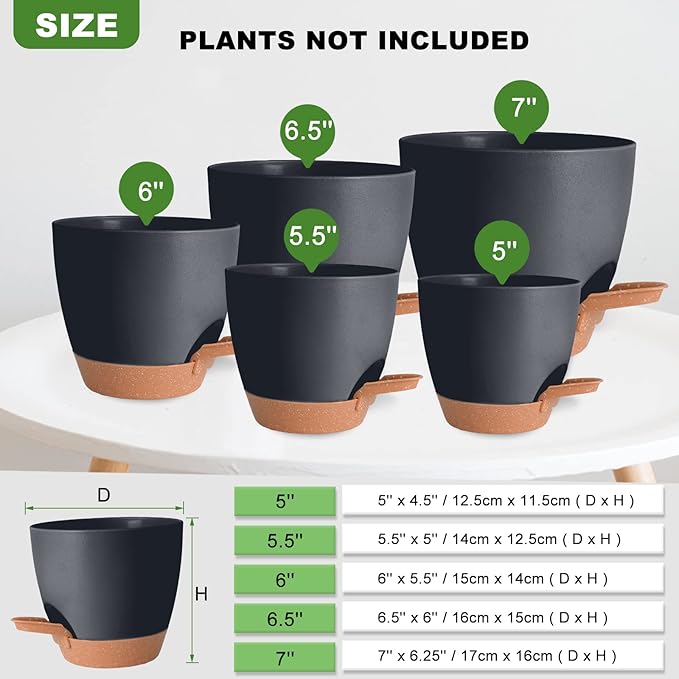 Plant Pots Pack of 5, 7/6.5/6/5.5/5 Inch Self Watering Planters - Image 4