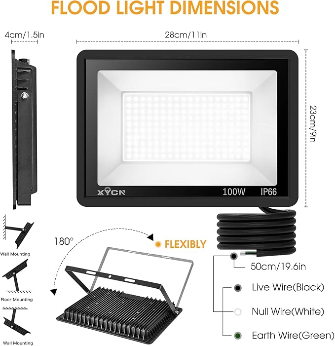 4 Pack 100W LED Flood Light, IP66 Waterproof Outside Flood Light, 12500LM Super - Image 4
