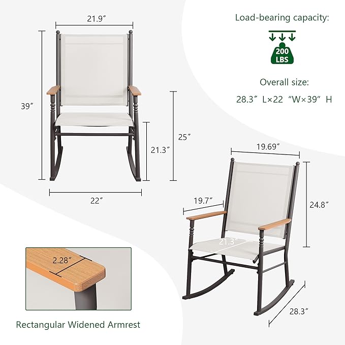 Shintenchi 2 Pcs Outdoor Rocking Chairs Set, Upgraded High Back Patio Rocking - Image 3