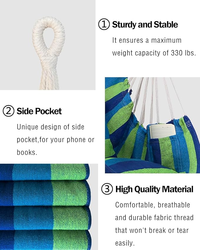 Halalona Hammock Chair Hanging Hammock Chair Rope Swing 2 Cushions - Image 3