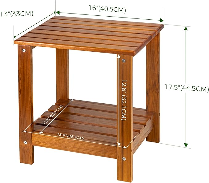 Utoplike Teak Side Table Outdoor, Patio End Table Double Layer, Wooden Coffee - Image 3