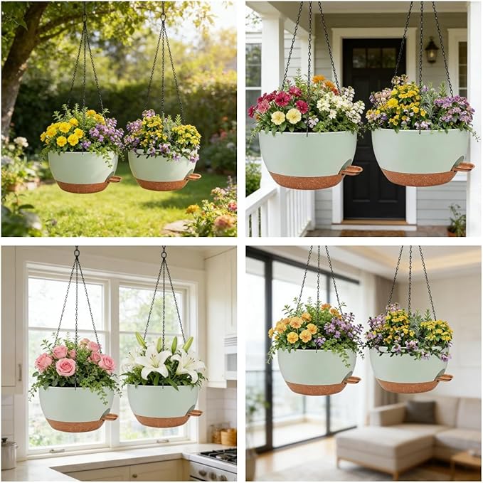 2 Pack 12 Inch Self Watering Hanging Planters - Image 4