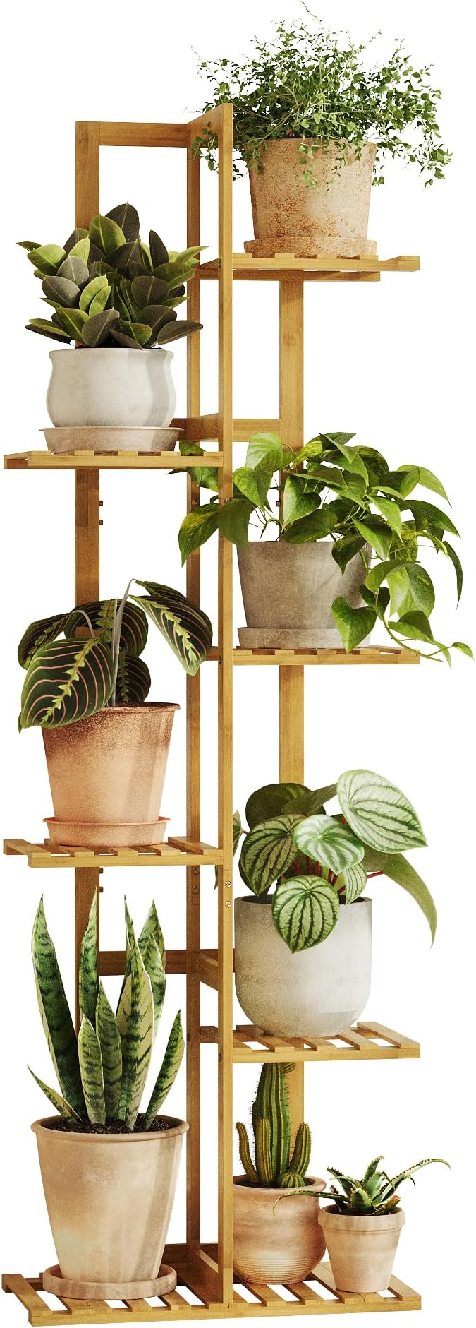 Bamworld Bamboo Plant Stand Indoor 6 Tiered Plant Shelf Outdoor Corner Plant by Bamworld
