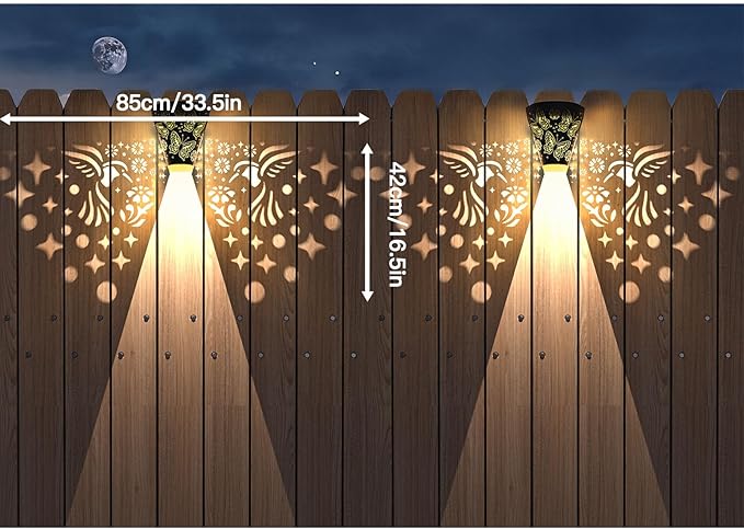 2 Pack Solar Fence Lights Outdoor Wall lihgts Decorations Metal Solar Deck - Image 5