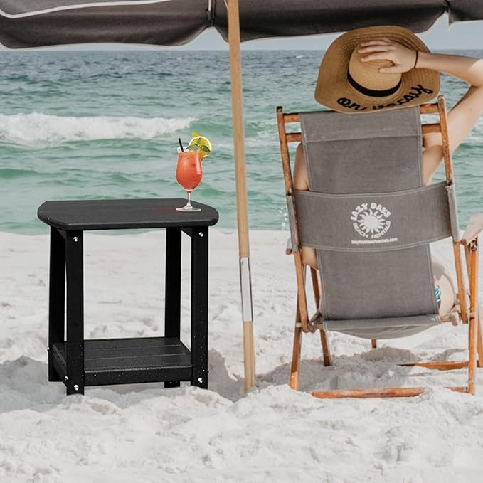 Adirondack Square Outdoor Side Table, 2-Tier Storage Patio Side Table, HDPE End - Image 2