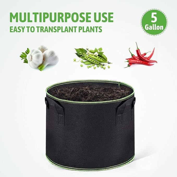 Delxo 20 Pack 5 Gallon Grow Bags Heavy Duty Aeration Fabric Pots Thickened - Image 5
