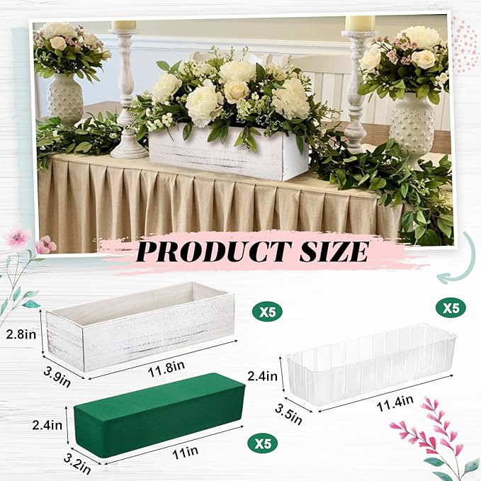 Dandat 5 Set Wood Boxes for Centerpieces 12x4 Inch Rectangle Wooden Planter Box - Image 2