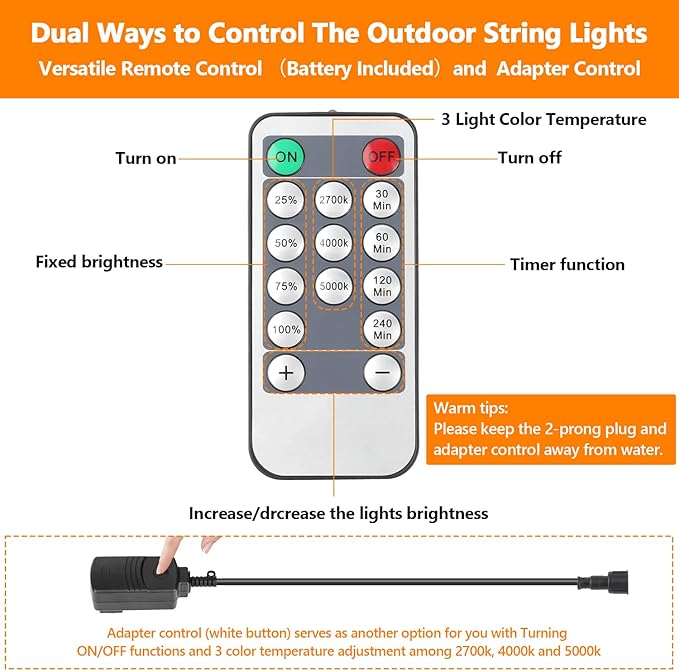 Lakumu 2-Pack 3 Color Dimmable LED Outdoor String Lights - Image 5