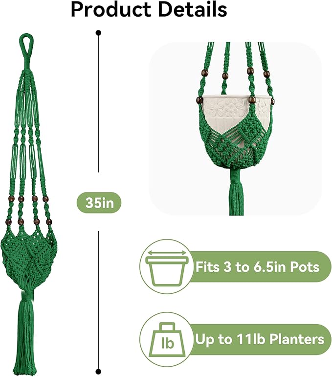 USLAI Macrame Plant Hanger Indoor Outdoor, Fits 3 to 6.5 inch Pots, Hanging - Image 3