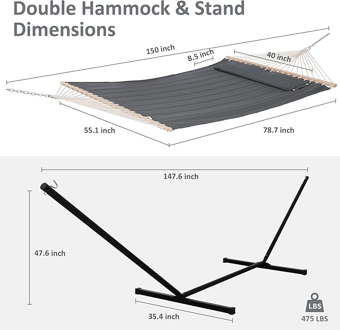 SUNCREAT 2 Person Hammock with Stand, Heavy Duty Portable Hammocks, 475 lbs - Image 4