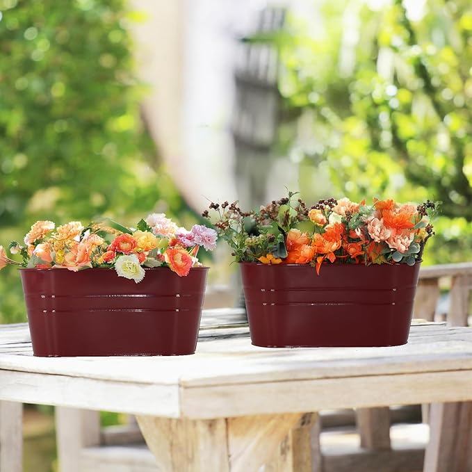 3 Pack Metal Railing Planters, 10.5" Oval Hanging Flower Pots - Image 8