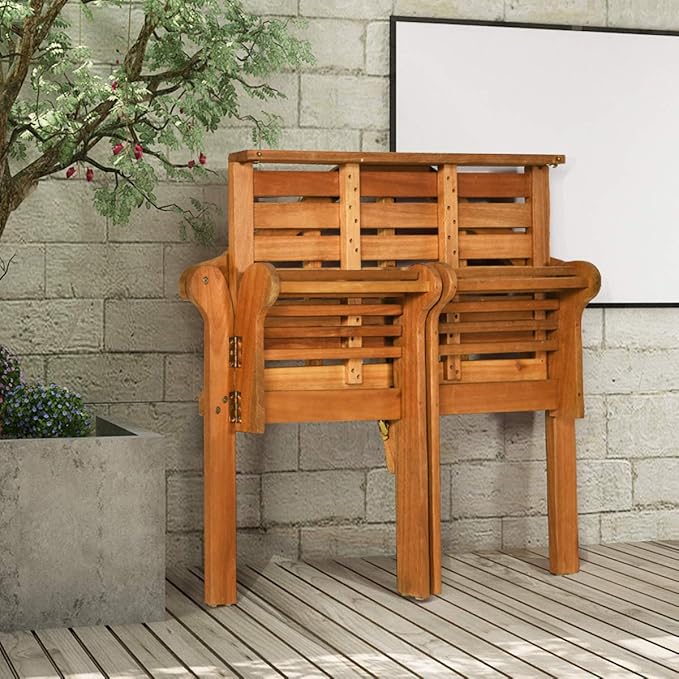 Giantex Outdoor Wood Bench, 4 Ft Foldable Eucalyptus Garden Bench, Two Person - Image 9