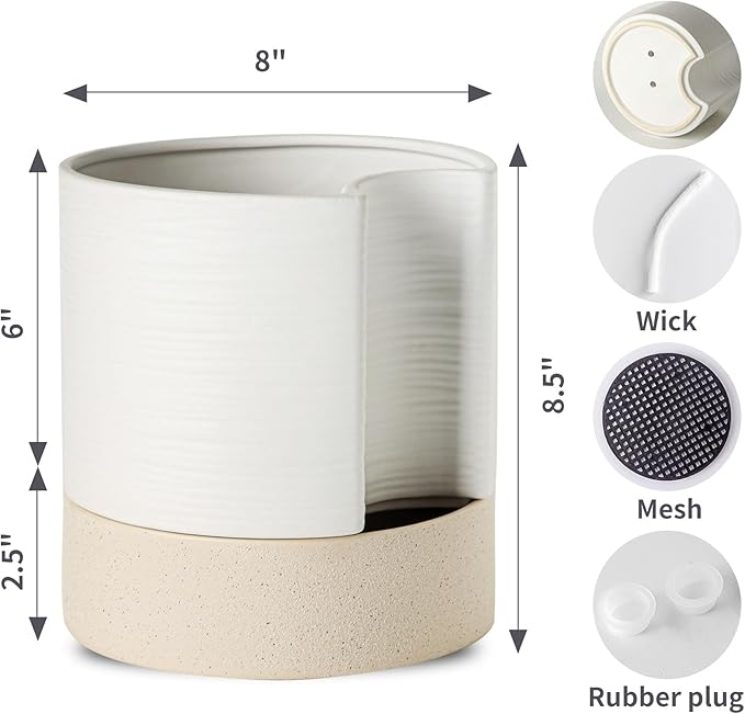 Nihow Self Watering Plant Pot: 8 Inch Ceramic Planter - Image 2