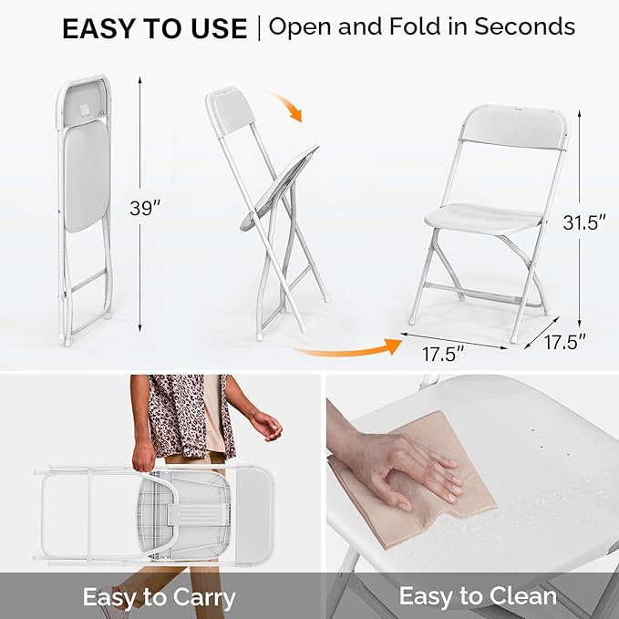 VINGLI 8 Pack White Plastic Folding Chair, Indoor Outdoor Portable Stackable - Image 3