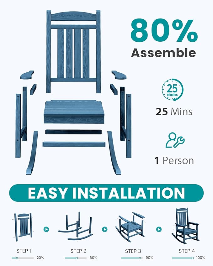 SERWALL Rocking Chairs Set of 2, HDPE Outdoor Rocking Chair, All-Weather Porch - Image 8