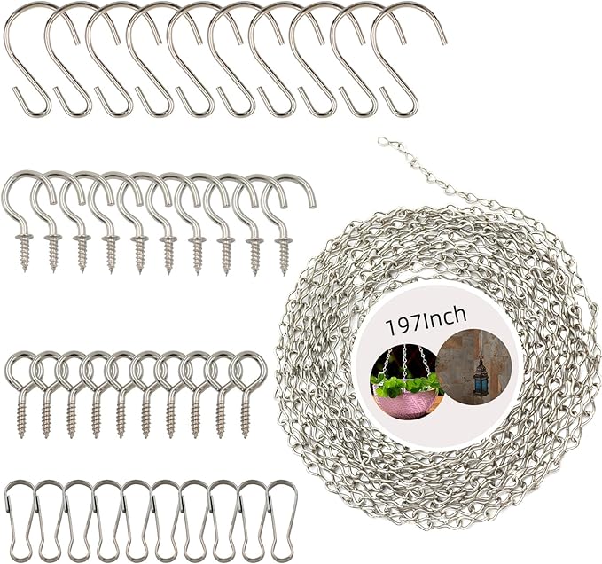 YINGFENG 197 Inch DIY Silver Hanging Basket Chains, Adjustable Length, by YINGFENG