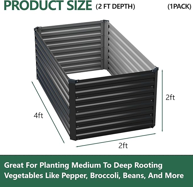 Vengarus 4x2x2FT Galvanized Raised Garden Bed Kit, Outdoor Metal Planter Box - Image 2