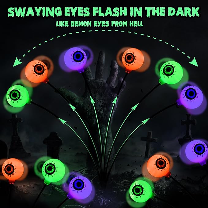 BrizLabs 6 Pack 36 LED Halloween Solar Eyeball Lights, 2 Modes Outdoor - Image 3