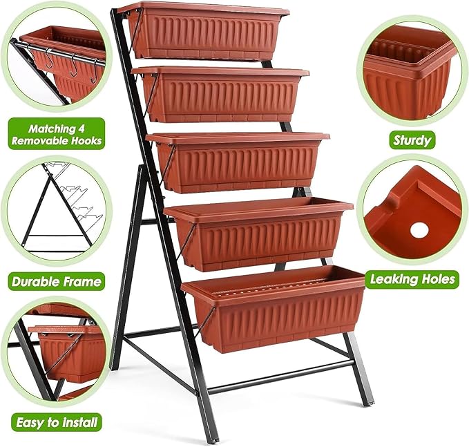 SEJOV 2 Pack Vertical Raised Garden Bed, 5 Tiers Elevated Planter Box - Image 2