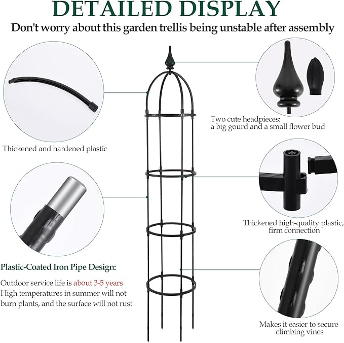 Garden Obelisk Trellis for Climbing Plants Outdoor, 6.6ft Tall Rustproof Coated - Image 2