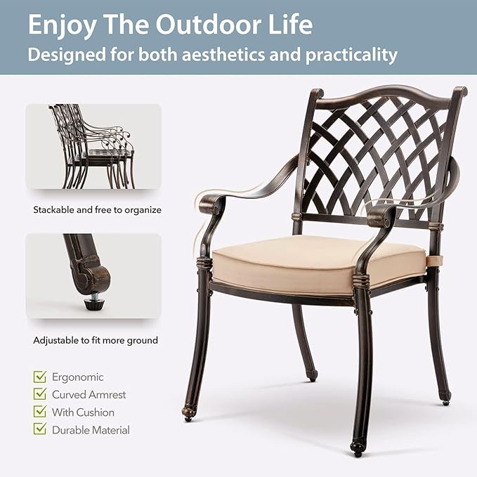 7-Piece Cast Aluminum Patio Furniture, Patio Dining Set - Image 5