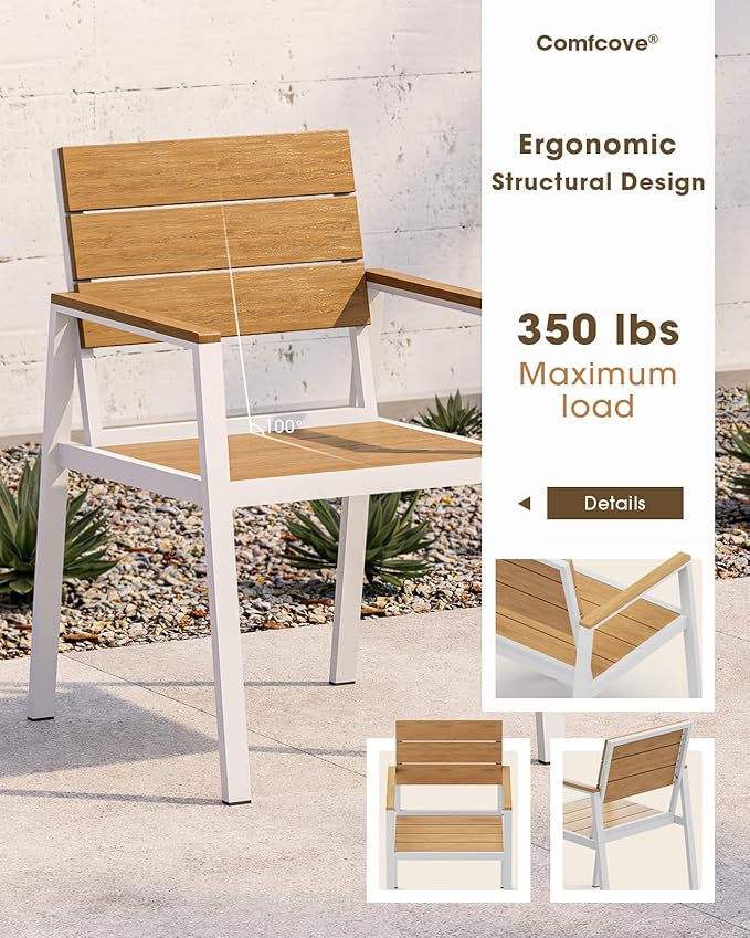 Outdoor Patio Dining Chairs Set of 2, Aluminum & HDPS All-Weather Dining Chairs - Image 2