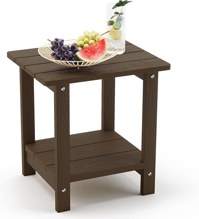 LUE BONA Adirondack Outdoor Side Table, 2-Tier Dark Brown HDPS Patio End Table by LUEBONA