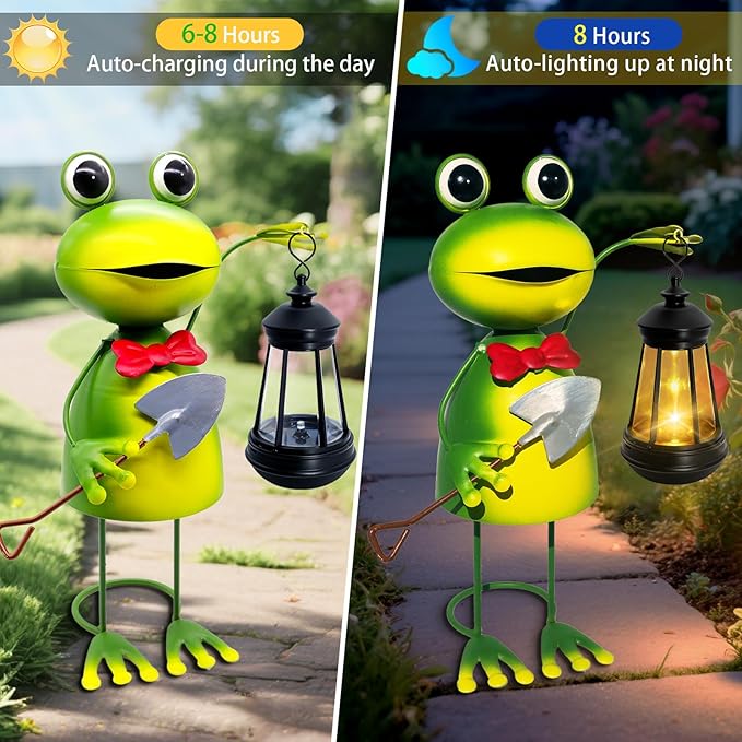 Solar Garden Lights Frog Statue, 13.78in Tall Frog - Image 2