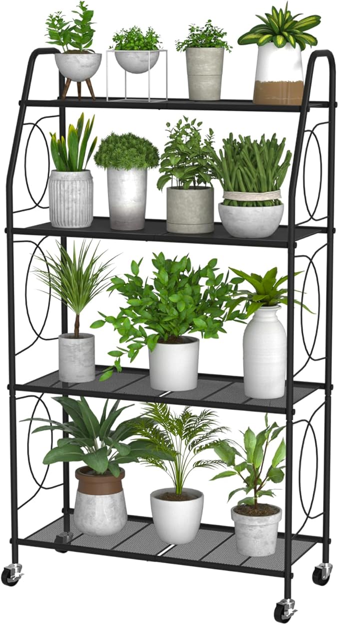 4 Tier Plant Stand with Wheels, Plant Shelf by VyGrow