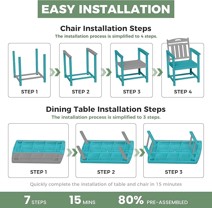 HDPE Outdoor Dining Set, Patio Table and Chairs Set, All-Weather 7-Piece - Image 7