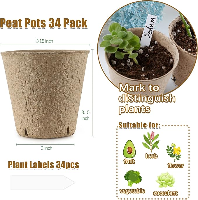 REMIAWY Peat Pots, 34 Pack 3.15 Inch Biodegradable Planting Peat Pots - Image 6